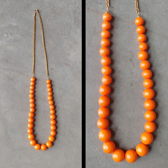 Boutique Jewelry - Orange Bead and Gold Chain Long Necklace